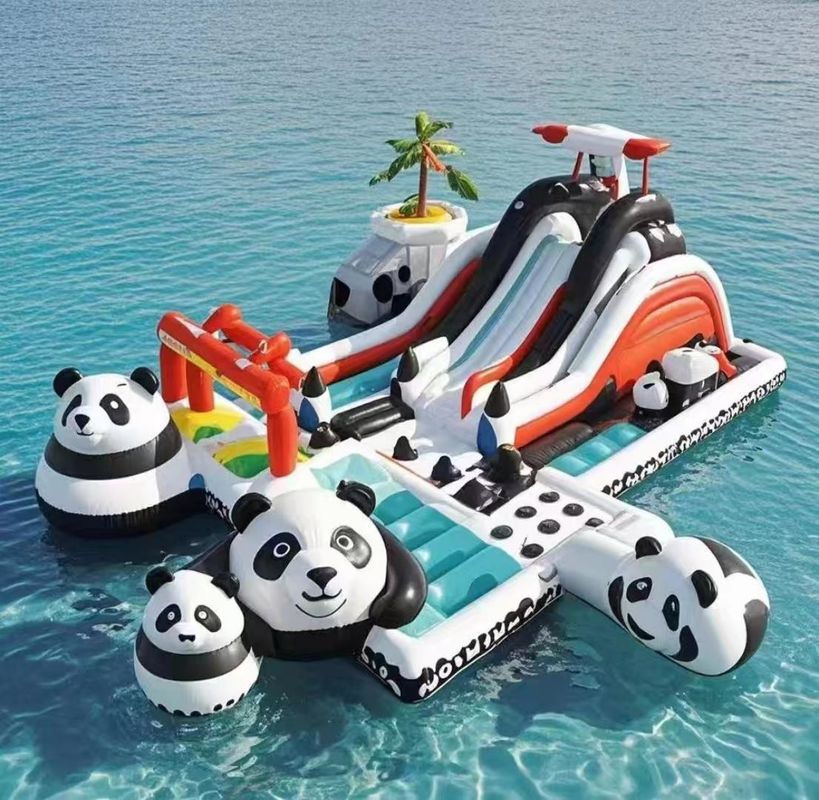 บ้านกระโดดพาณิชย์ ปราสาทอัดลมสําหรับเด็ก สวนน้ํา เกมปันดา สไลด์น้ํา